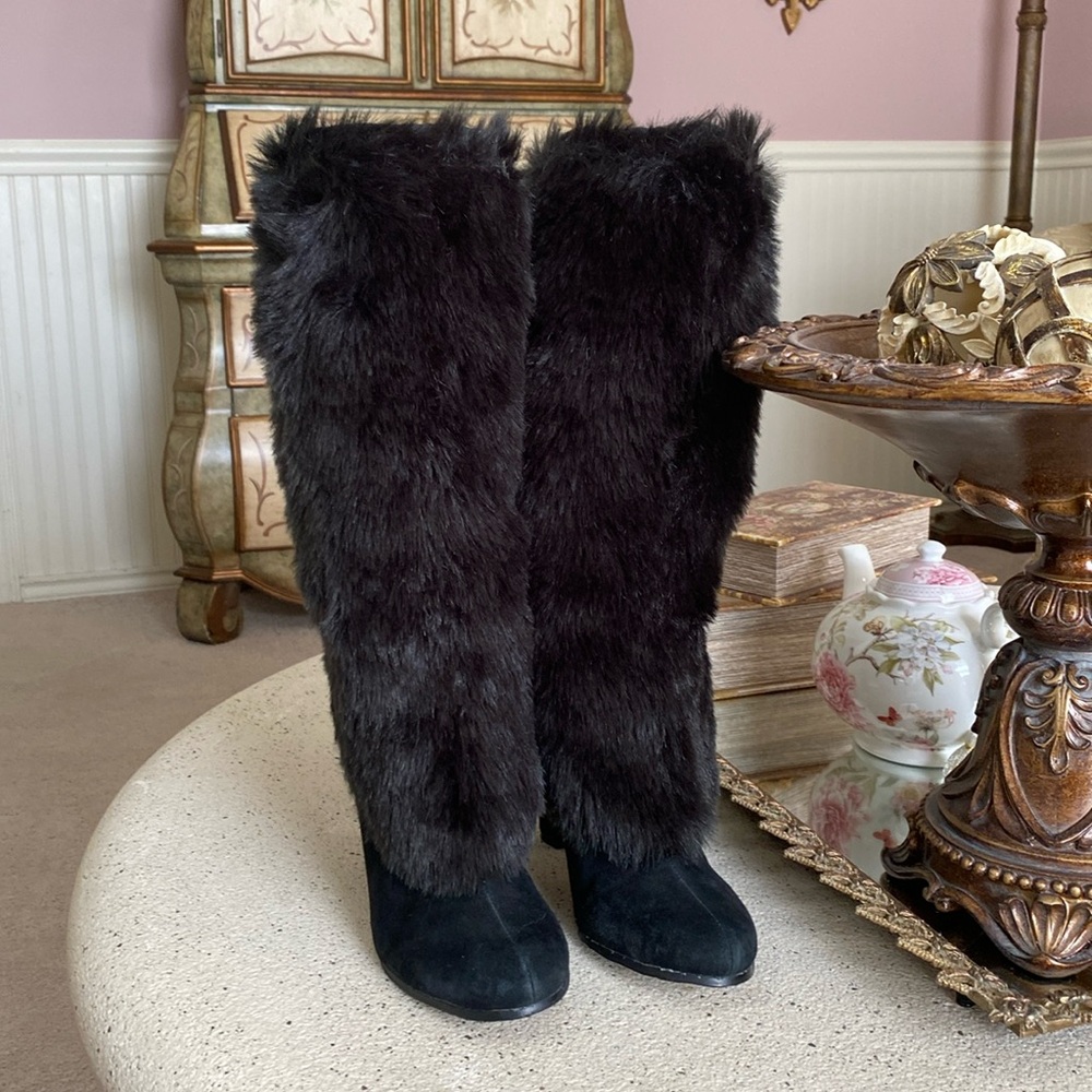 Sam Edelman Black Fur Boots Heels 8